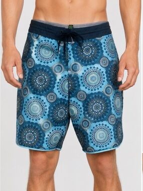 NWT Volcom Barnacle Stoney 19” Boardshorts Sz 32 Blue Mandala Surf Swim Shorts